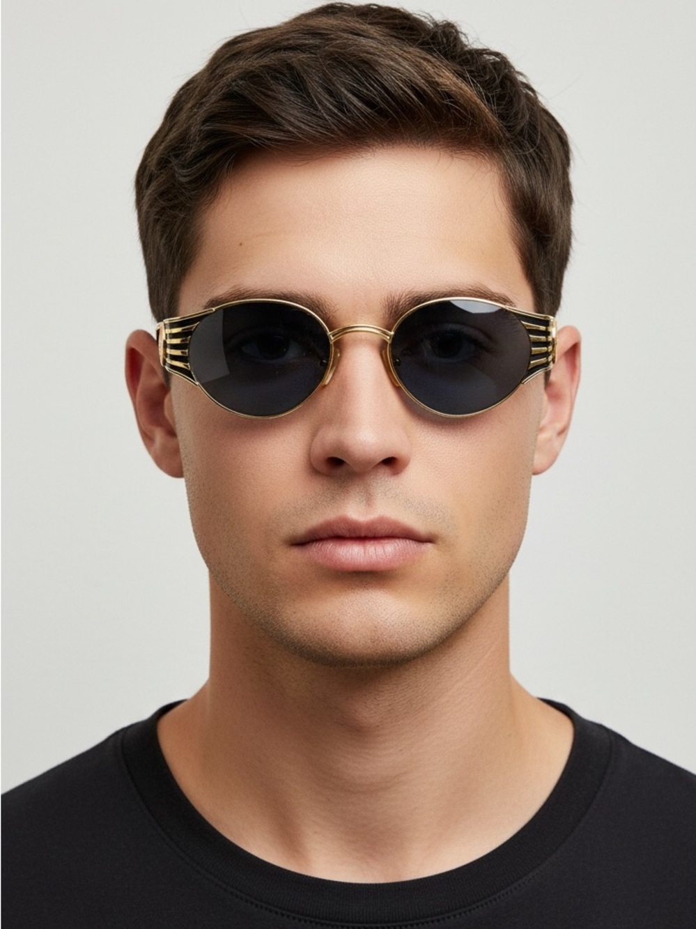 Vintage Fendi FS 300 Sunglasses Gold Black Oval Roman Coin Safety Pin 90s ODB